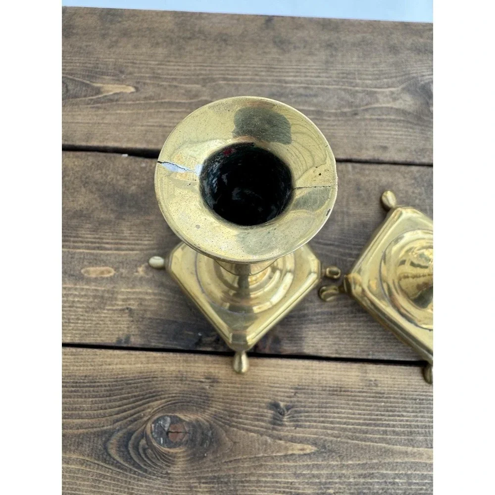 Vintage Solid Brass Candlesticks Pair 7